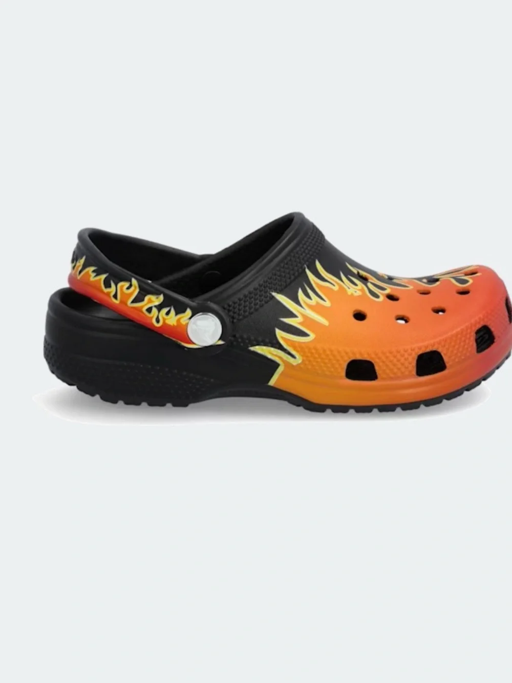 CROCS Kids Black Clogs with Orange & Yellow Flame Print